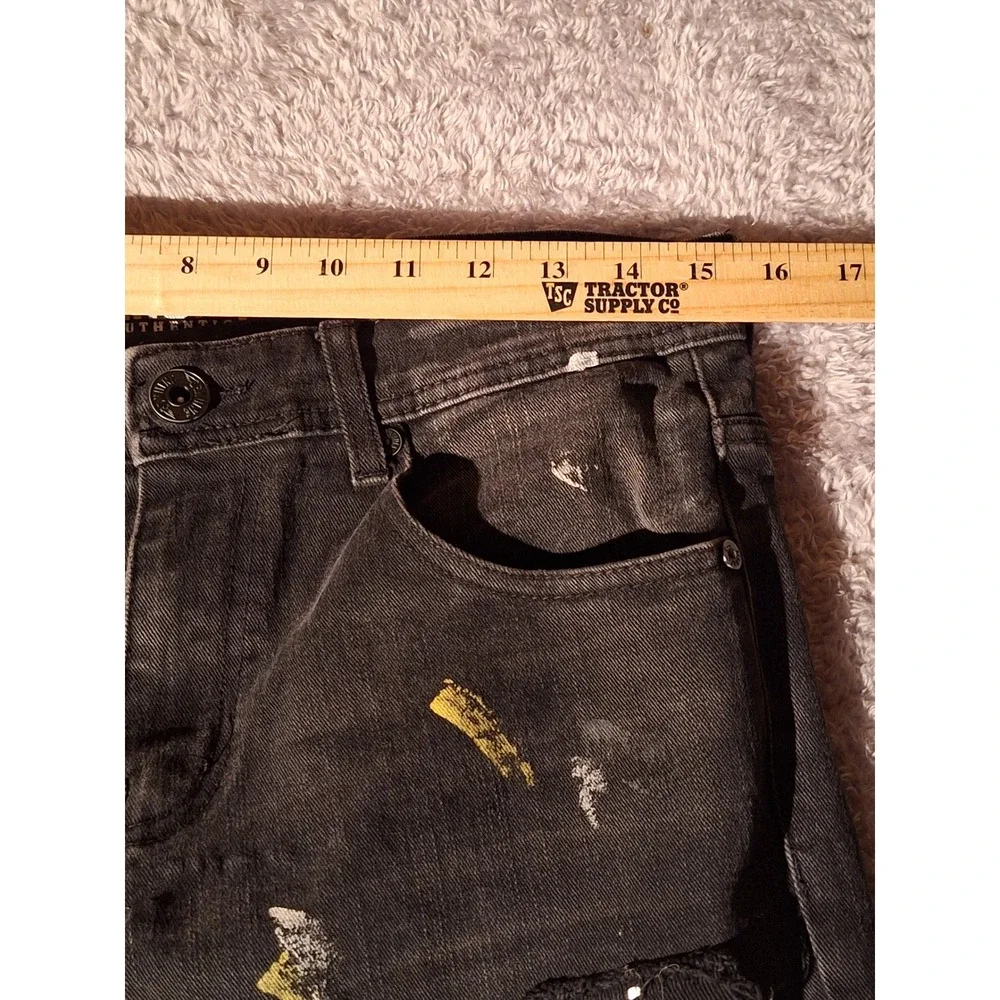 GENUINE AUTHENTIC Black Wash Jeans with Patches Slim Fit Men's 32W x 32L Grunge